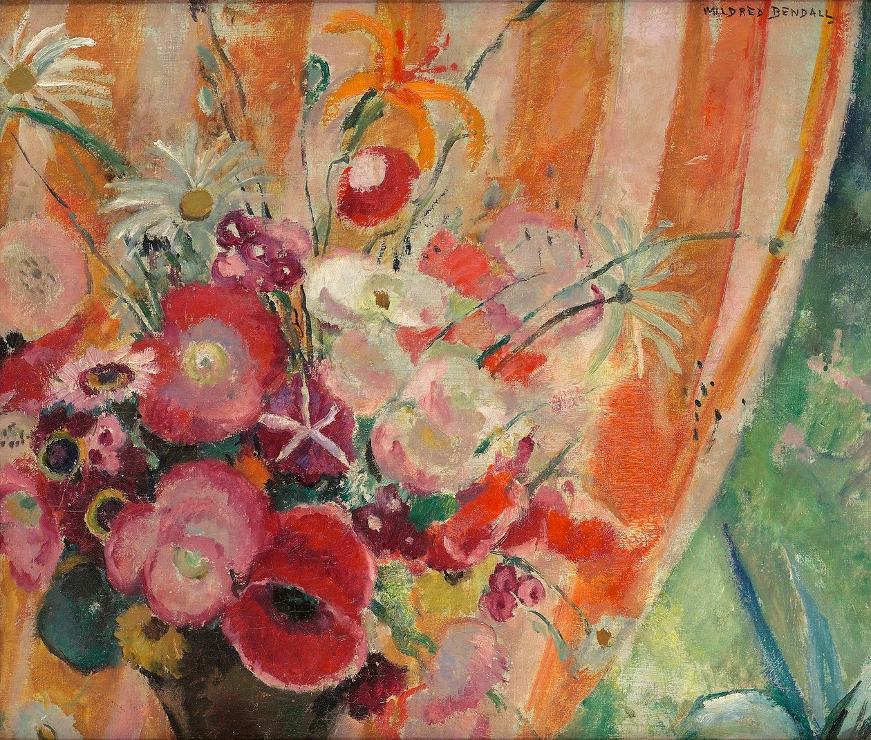 Orange randig gardin, c.1926 av Mildred Bendall