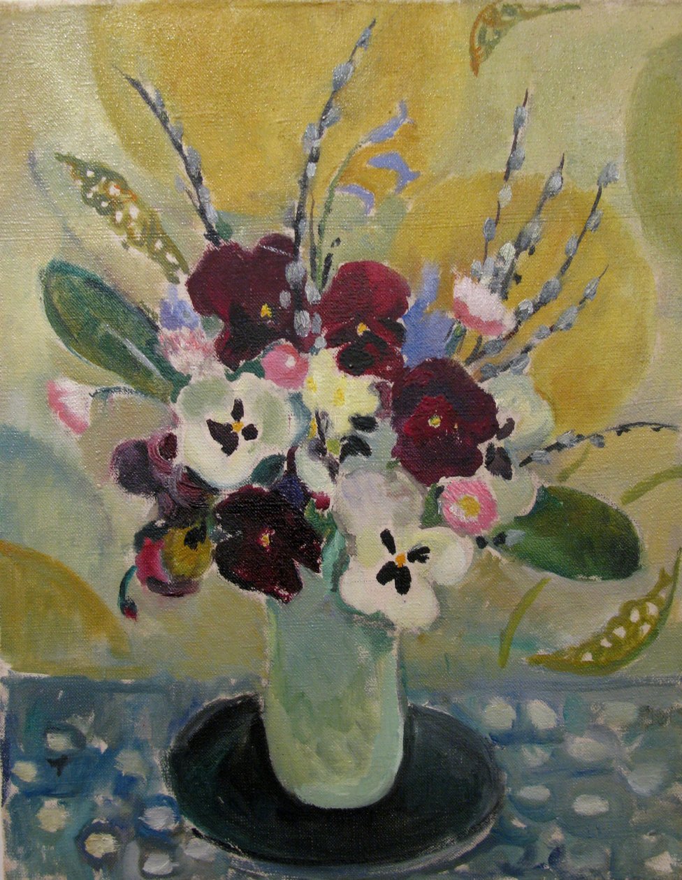 Stilleben med penséer, c.1930 av Mildred Bendall