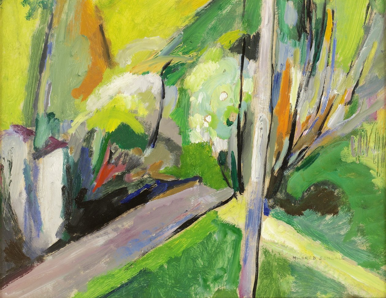 Landsvägen, ca 1935 (olja på papper på panel) av Mildred Bendall