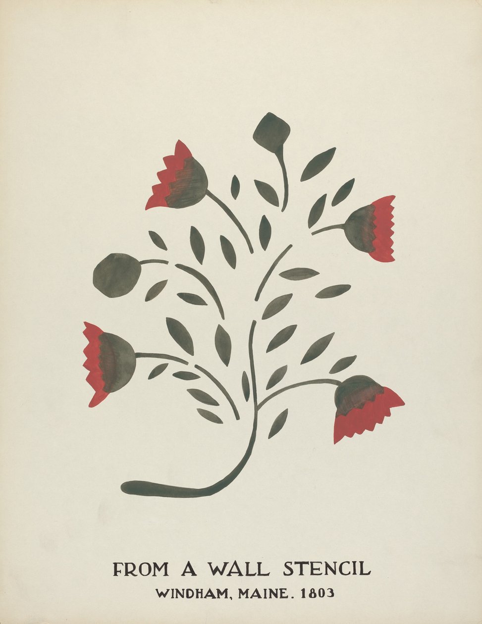 Design från Windham, Maine 1803: Från den föreslagna portföljen "Maine Wall Stencils" av Mildred E. Bent
