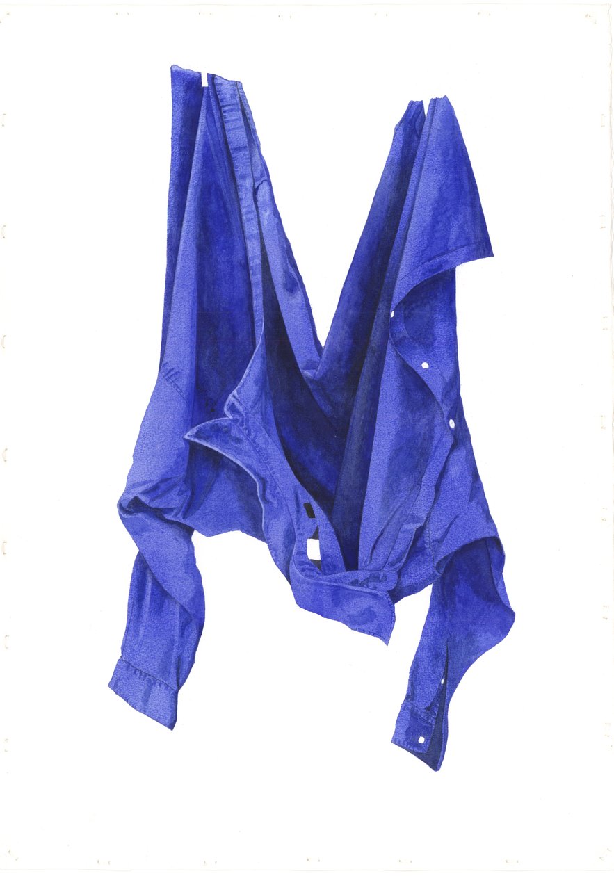 Fierce Blue Shirt, 2003 (wc på papper) av Miles Contemporary Artist Thistlethwaite
