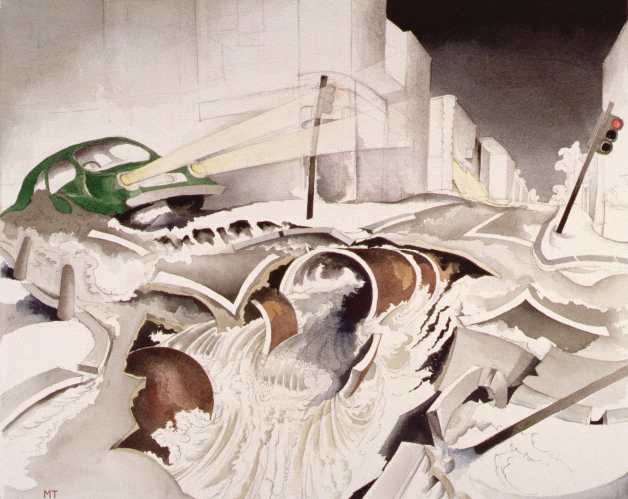 Fleet River försöker fly vid Chetwynd Road, 1998 (wc på papper) av Miles Contemporary Artist Thistlethwaite