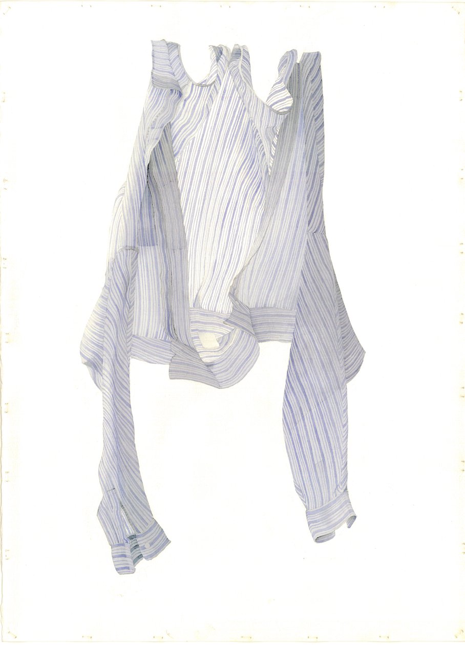 Stripy Blue Shirt in a Breeze, 2004 (wc på papper) av Miles Contemporary Artist Thistlethwaite