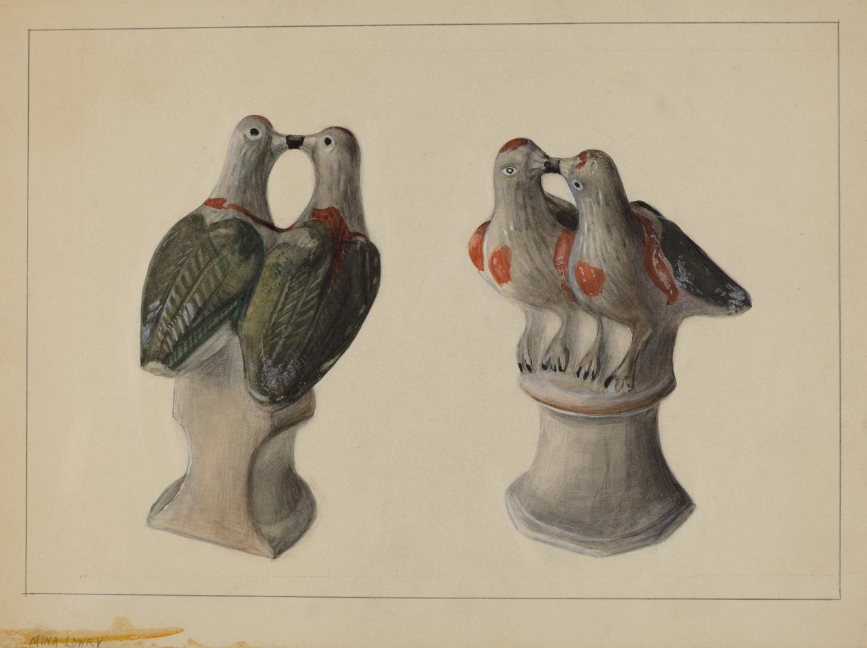 Chalkware Lovebirds, ca. 1937. av Mina Lowry