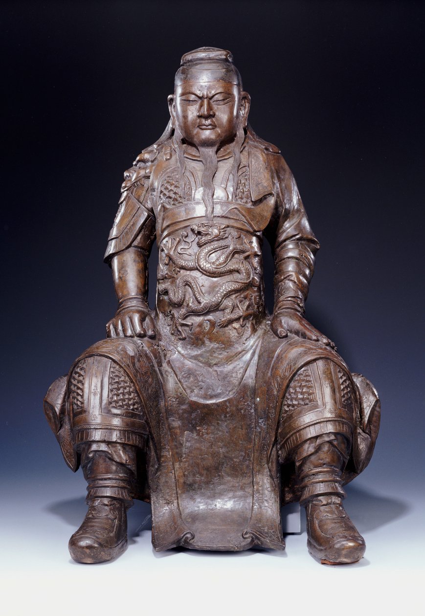 En fin stor tidig Ming bronsfigur av Guandi av Ming Dynasty Chinese School