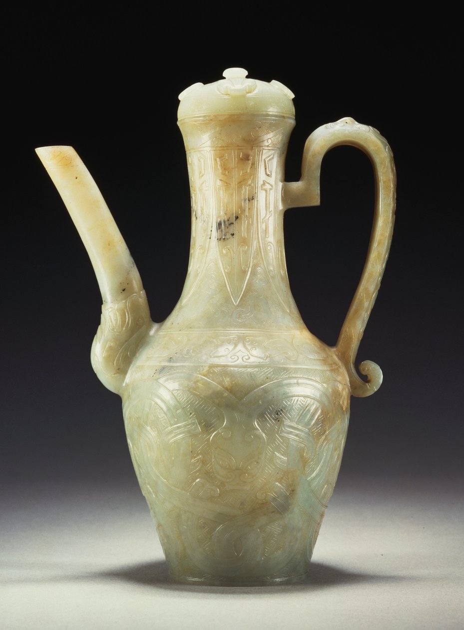En sen Ming celadon jade ewer och lock (jade) av Ming Dynasty Chinese School