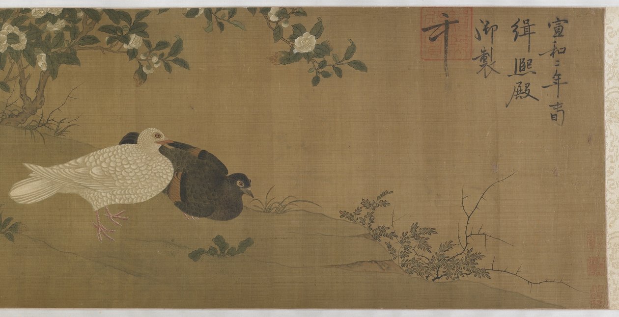 Kamelia, duvor och sångfåglar av Ming Dynasty Chinese School
