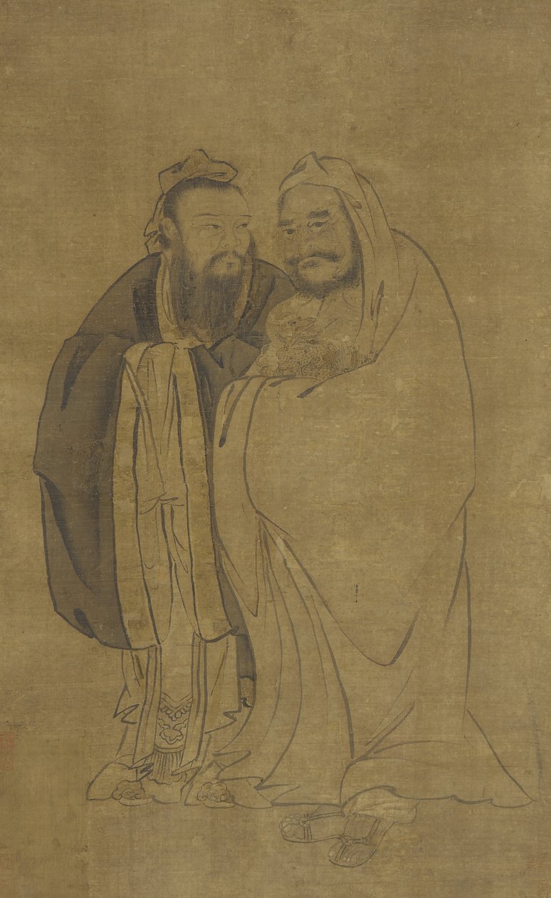 Konfucius och Buddha vaggar en Qilin av Ming Dynasty Chinese School