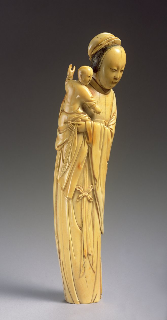 Figur av Guanyin som håller ett barn (snidat elfenben) (se även 272122) av Ming Dynasty Chinese School