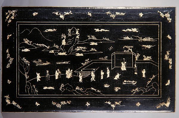 Kang bordsskiva (lackerad träinsättning med ben) (se även 272139) av Ming Dynasty Chinese School