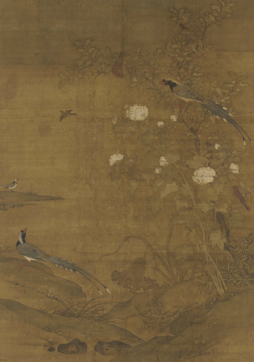Skator, vaxvinge, hibiskus och kanel, c.1400 av Ming Dynasty Chinese School