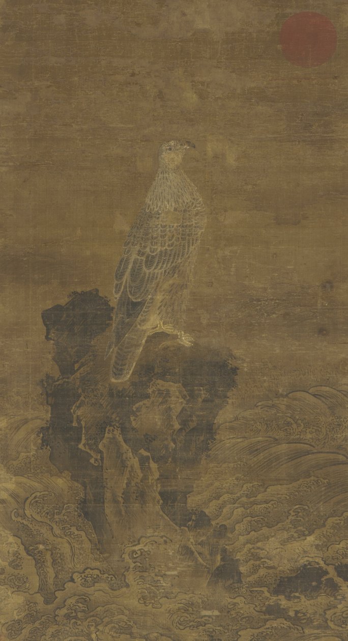 Peregrine on a Rock amid Waves, c.1500 av Ming Dynasty Chinese School