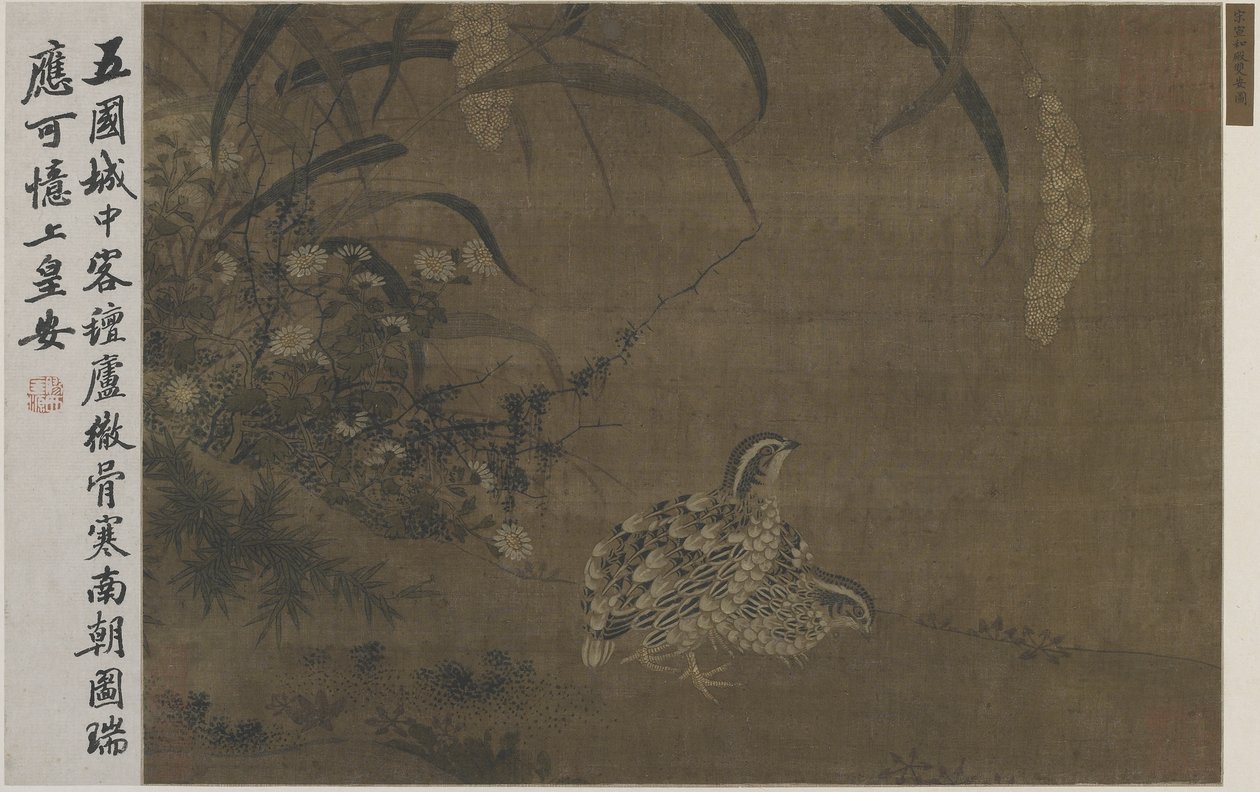 Vaktel och hirs av Ming Dynasty Chinese School