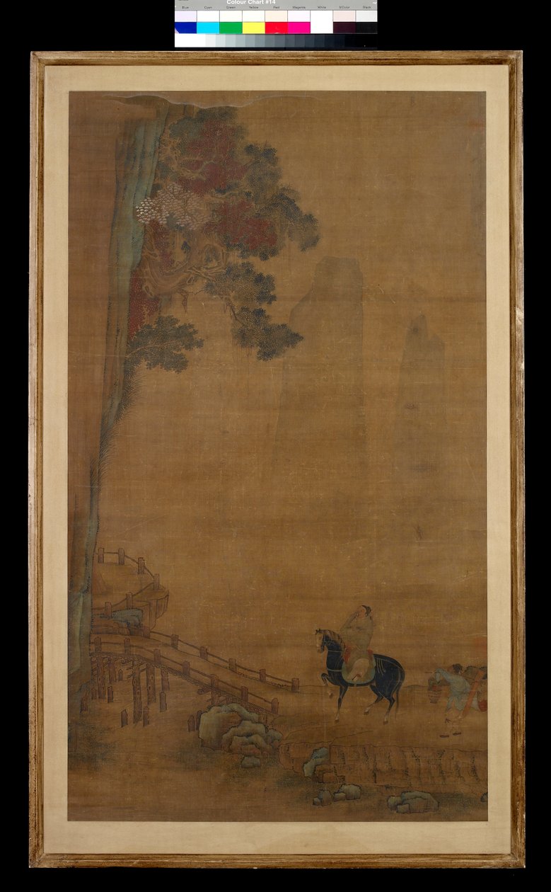 Ryttare vid en bro (tusch  färg på siden) av Ming Dynasty Chinese School