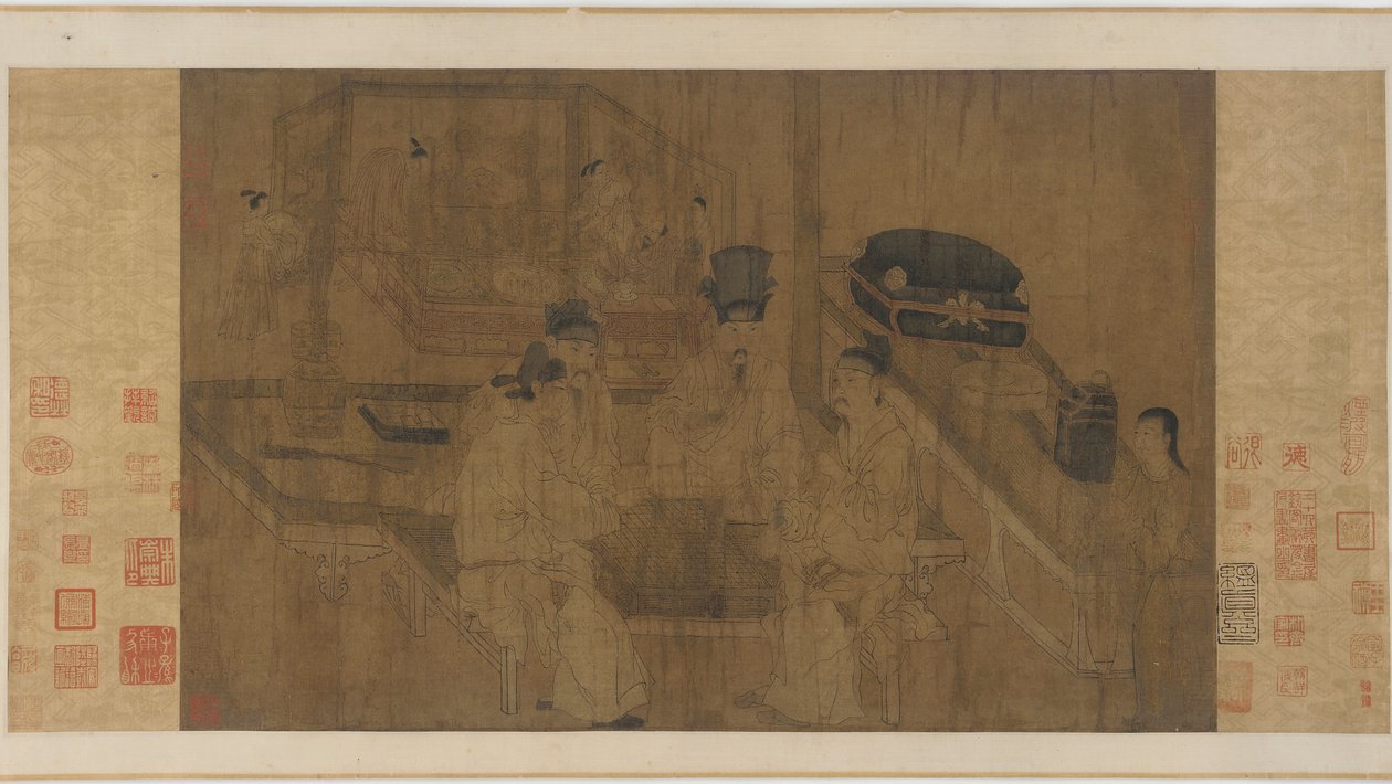 The Double Screen: Emperor Li Jing Watching his Brothers Play Weiqi (bläck & färg på siden) av Ming Dynasty Chinese School