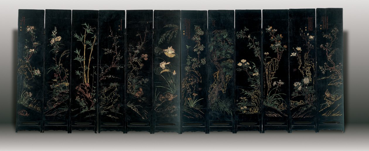 Tolv-panel coromandel skärm, Weiping av Ming Dynasty Chinese School