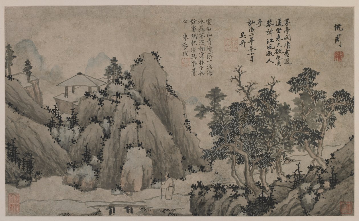 Promenad vid en bergsbäck (bläck och färg på papper) av Ming Dynasty Chinese School