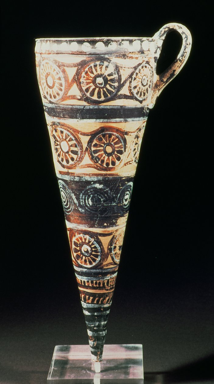 Konisk rhyton, borttagen från Akrotiri på ön Thera (Santorini) i södra Kykladerna, ca 1500 f.Kr. (polykrom lera) av Minoan