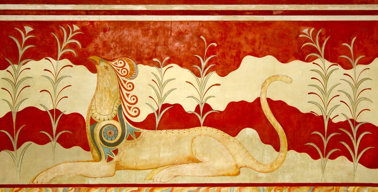 Griffin vänd mot tronen, tronrummet, Knossos, Kreta 1550-1450 f.Kr. av Minoan