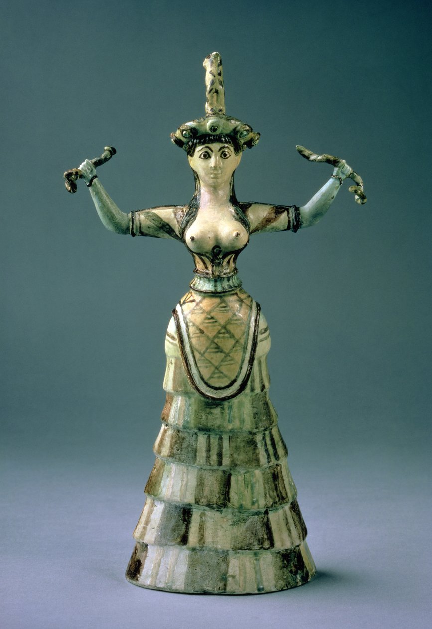 Replica of a Snake Goddess-figurine, c.1600 BC, (glaserat och målat lergods) av Minoan
