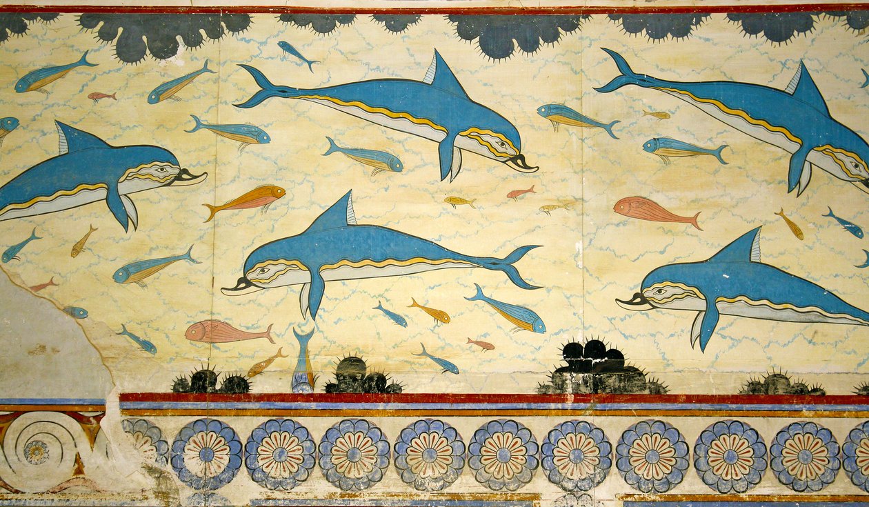 Delfinfresken i drottningens badrum, Knossos, Kreta 1550-1450 f.Kr. av Minoan