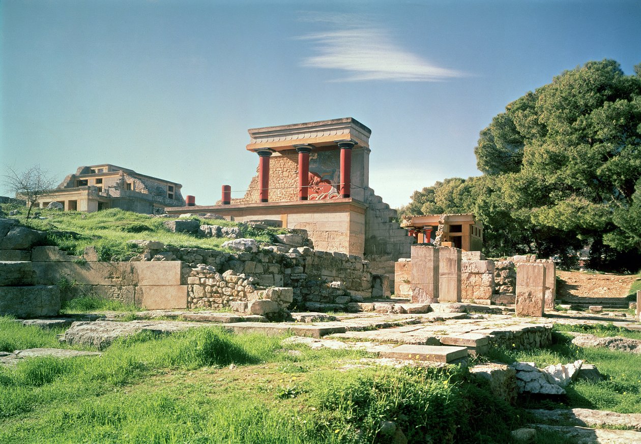 Utsikt över Knossospalatset, från öster, c.1500 f.Kr av Minoan