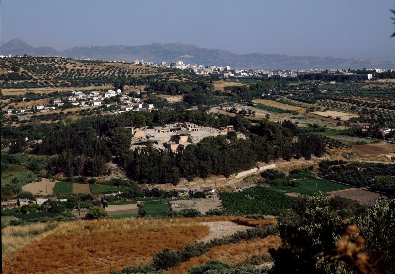 Minoisk konst: utsikt över hela kung Minos palats i Cnossos (Knossos). 1600-1400 f.Kr. Kreta av Minoan