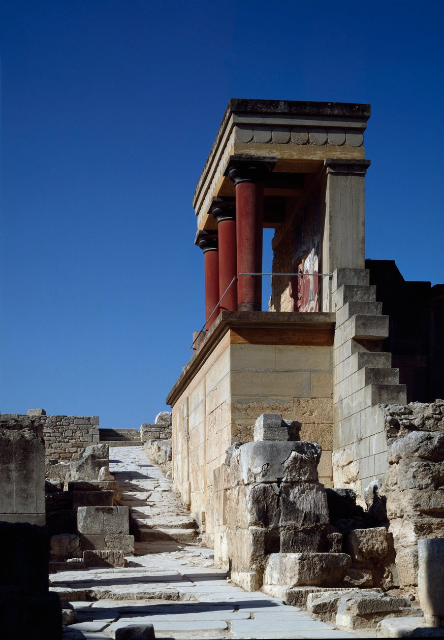 Minoisk konst: utsikt över den norra ingången till kung Minos palats i Cnossos (Knossos). 1600-1400 f.Kr. Kreta av Minoan
