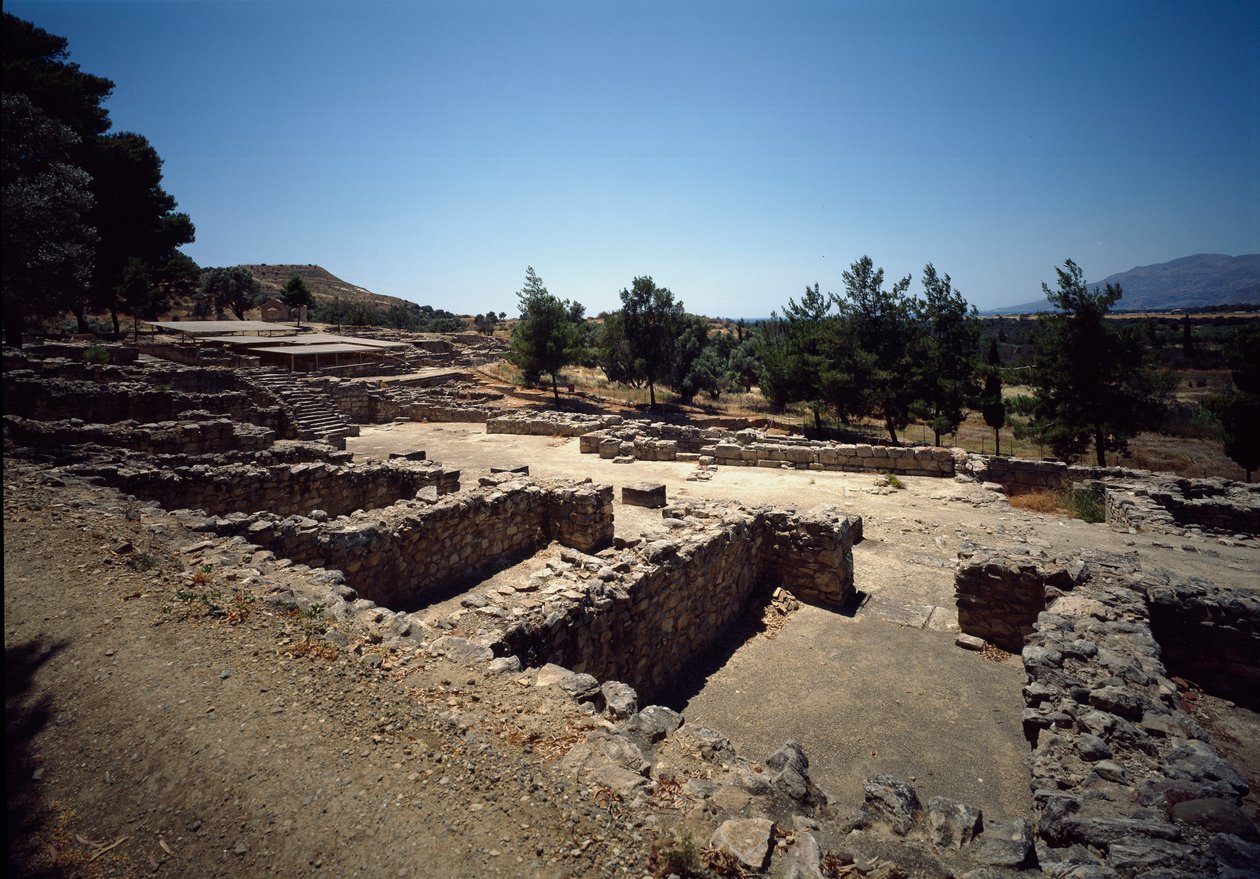 Minoisk civilisation: utsikt över ruinerna av platsen för Haghia Triada, 2000-1400 f.Kr. av Minoan