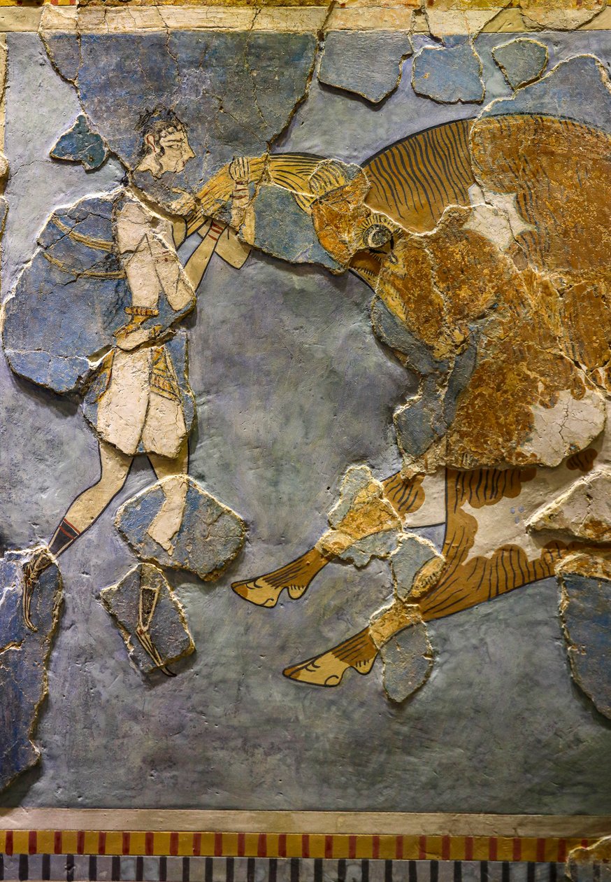 Detalj av Bull Leaping Fresco. Finns i Knossos av Minoan