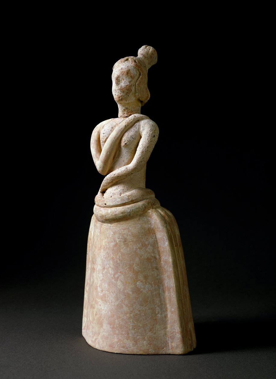 Minoisk konst: terrakottafigur av kvinna i en attityd av dyrkan. Från helgedomen Piskokephalo på Kreta. 1700-1450 f.Kr. Dämpa. 24,6 cm Heraklion, arkeologiskt museum av Minoan