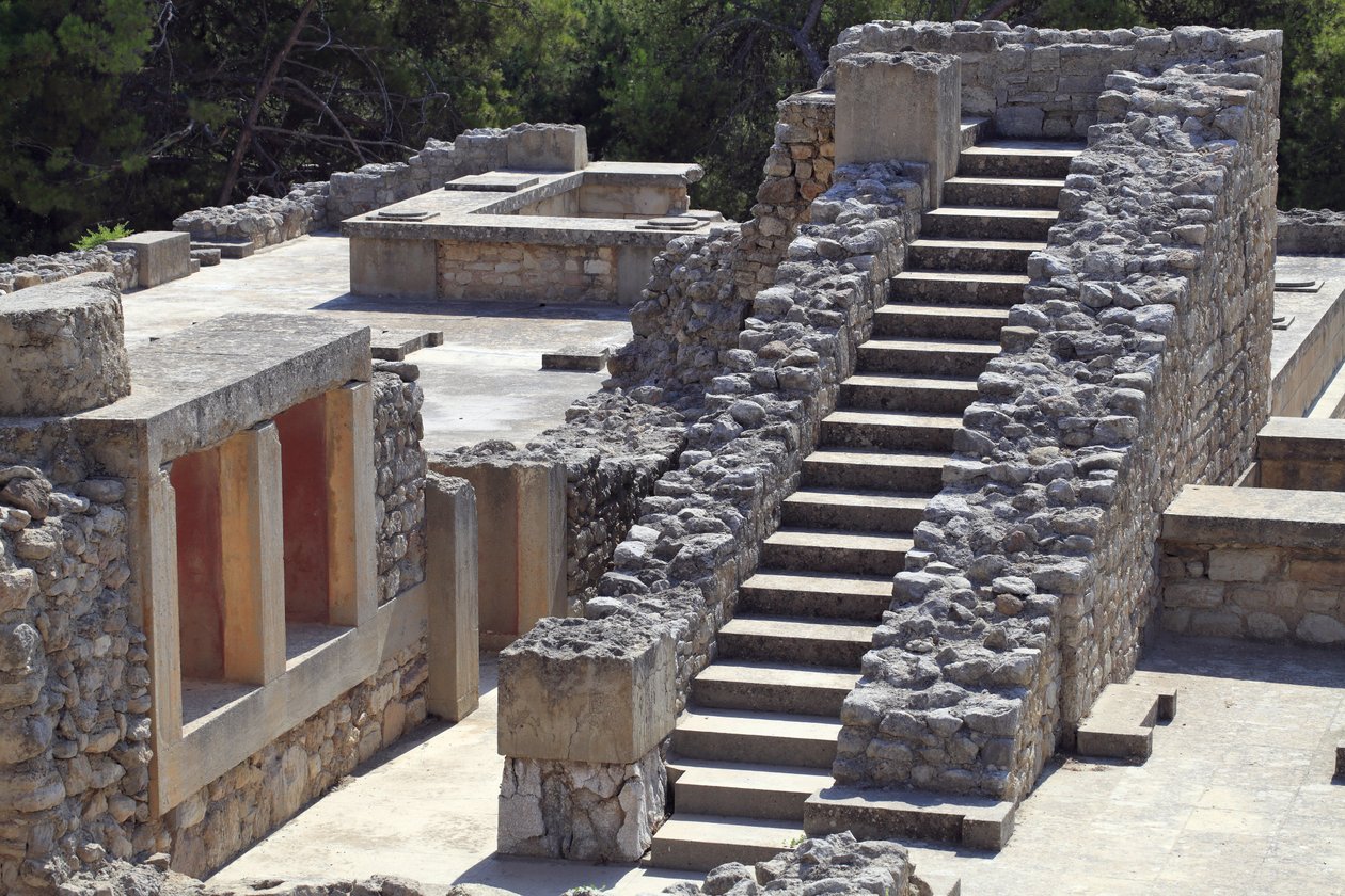 Orientalisk del av kungen Minos palats i Knossos mellan drottningen megaron och centraldomstolen. Kreta. 1600-1450 f.Kr av Minoan