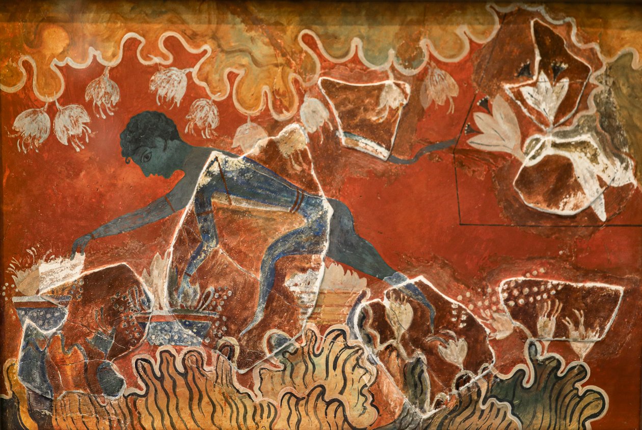 Fresken "Blue Boy" eller "Saffron Gatherer" från Knossos Palace av Minoan