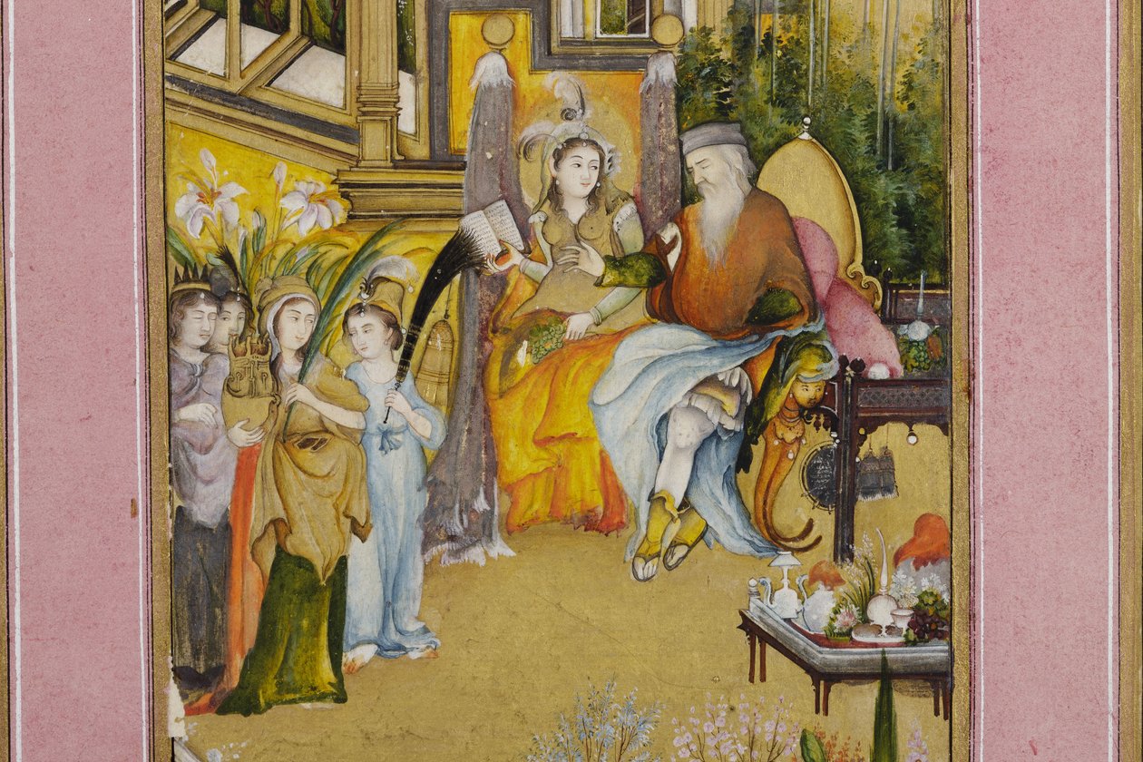 Detalj från Salomon och Sabas drottning, ca 1760 (ogenomskinlig wc och guld på papper) av Mir Kalan Khan