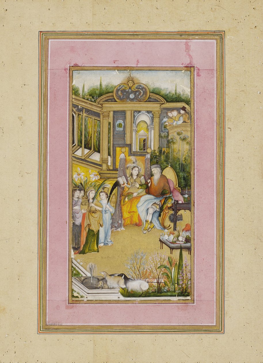 Salomo och Sabas drottning, ca 1760 (opak wc och guld på papper) av Mir Kalan Khan