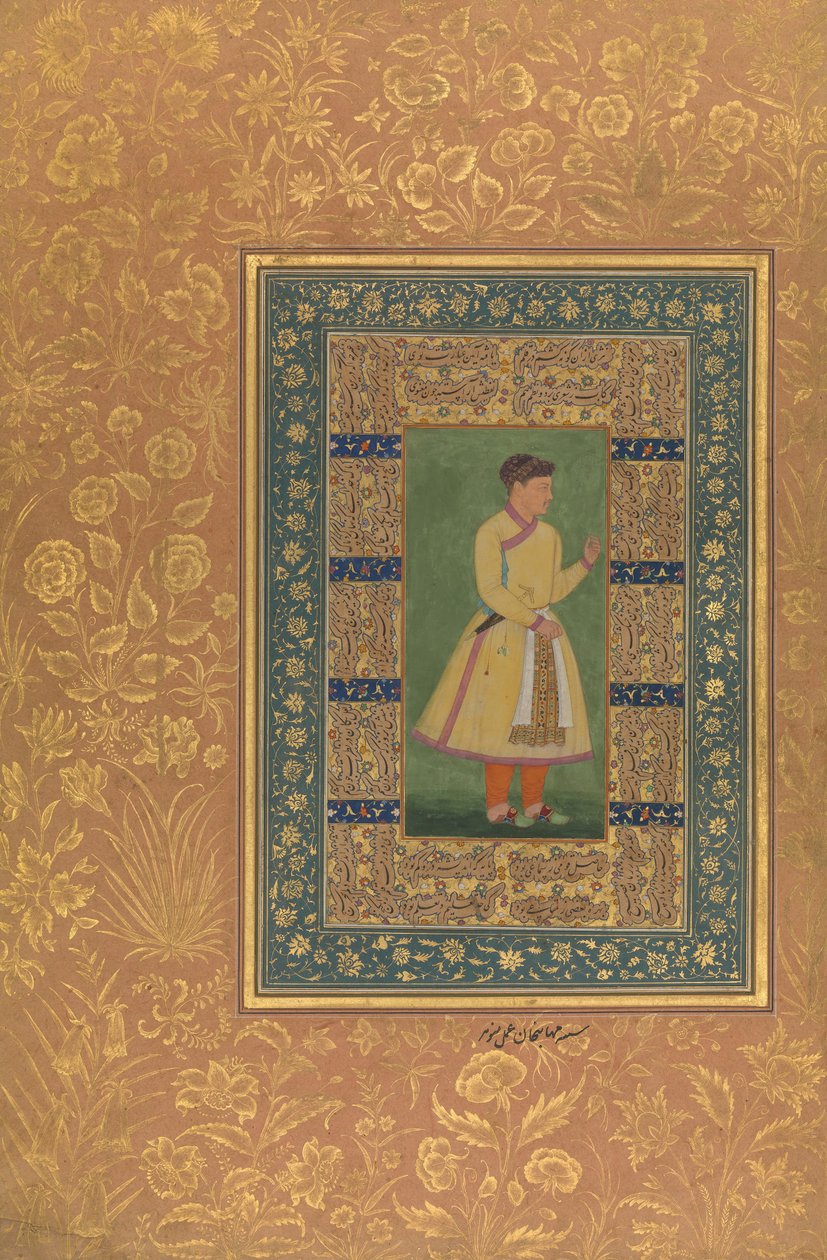 Porträtt av Zamana Beg, Mehbat Khan, folio från Shah Jahan-albumet, recto: ca. 1610. Skapare: Mir 