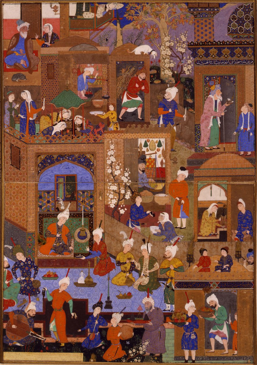 Nighttime in a City, troligen en folio från ett illustrerat manuskript, ca 1540 av Mir SayyidAli