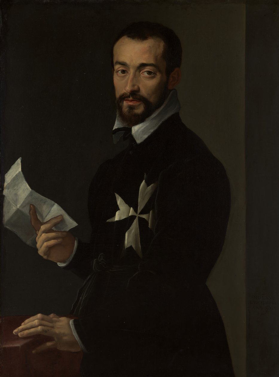 Porträtt av en riddare av Malta, troligen Fra Jacopo Salviati, 1566. av Mirabello Cavalori