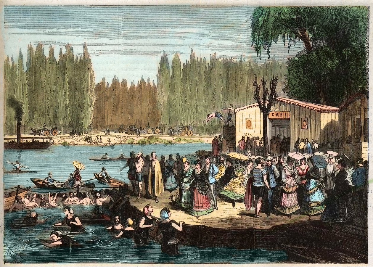 Simning vid La Grenouillere, strax utanför Paris - La Grenouillere vid Croissy-sur-Seine 1869 - efter Miranda av Miranda Miranda
