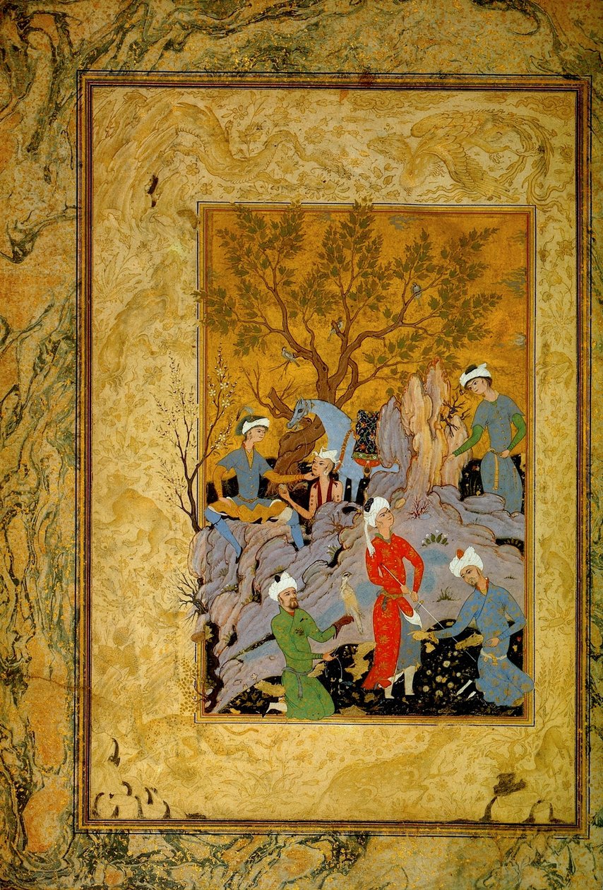 "A Princely Hawking Party in the Mountains", c1575. av Mirza 