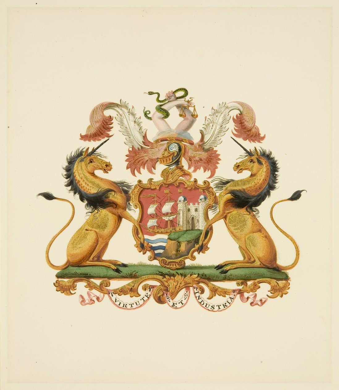 Arms of the City of Bristol, ca 1830 (penna och akvarellpapper) av Miss (attr.to) Braikenridge
