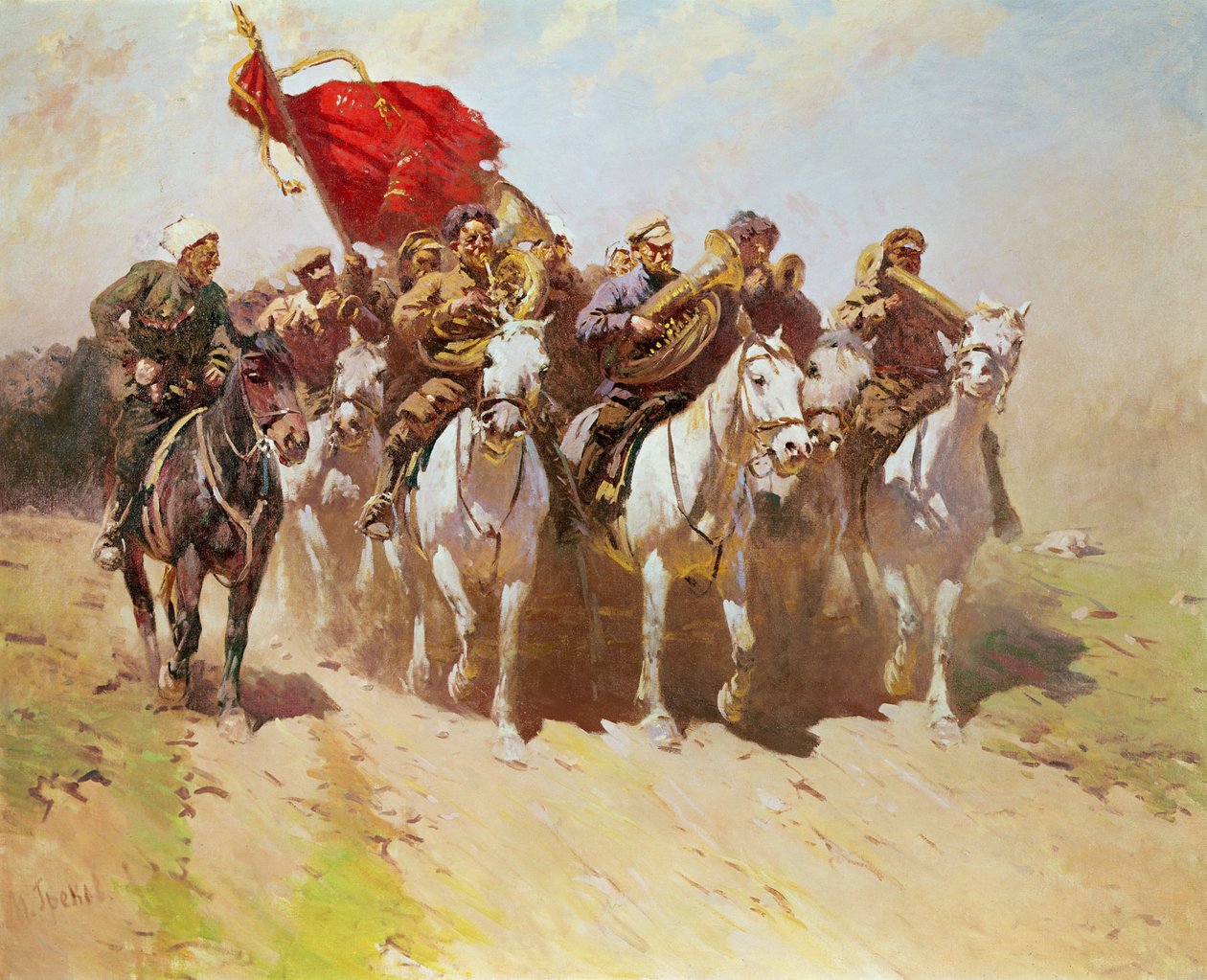 Blåsorkester från 1:a beridna armén, 1934 av Mitrofan Borisovic Grekov
