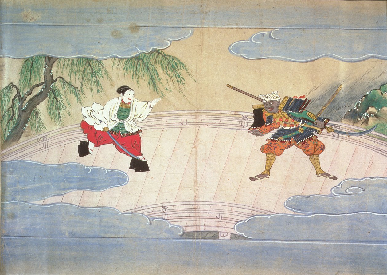 The Tale of Musashibo Benkei (bläck, pigment, silver och guld på papper) av Mitsuhiro after Tosa