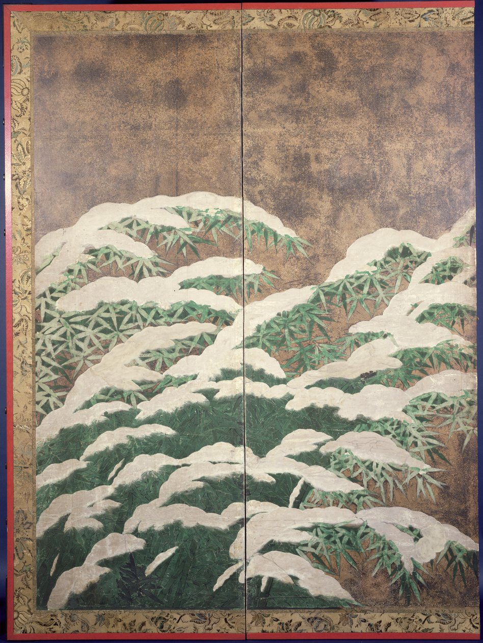 Bambu i snö, ca 1600 (bläck, färger, guld och silver på papper) av Mitsuyoshi Tosa