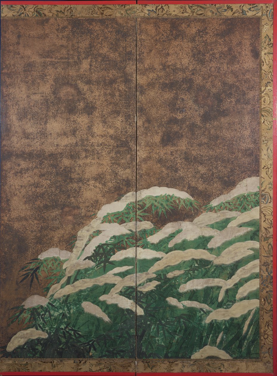 Bambu i snön, ca 1600 (bläck, färg, guld och silver på papper) av Mitsuyoshi Tosa