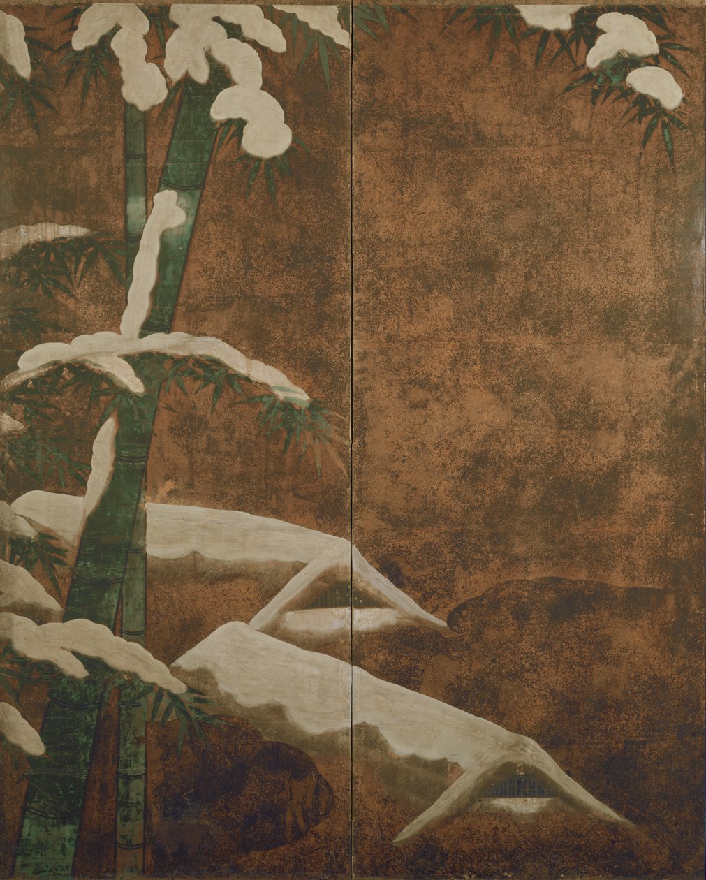 Bambu i snö, ca 1600 (bläck, färg, guld och silver på papper) av Mitsuyoshi Tosa