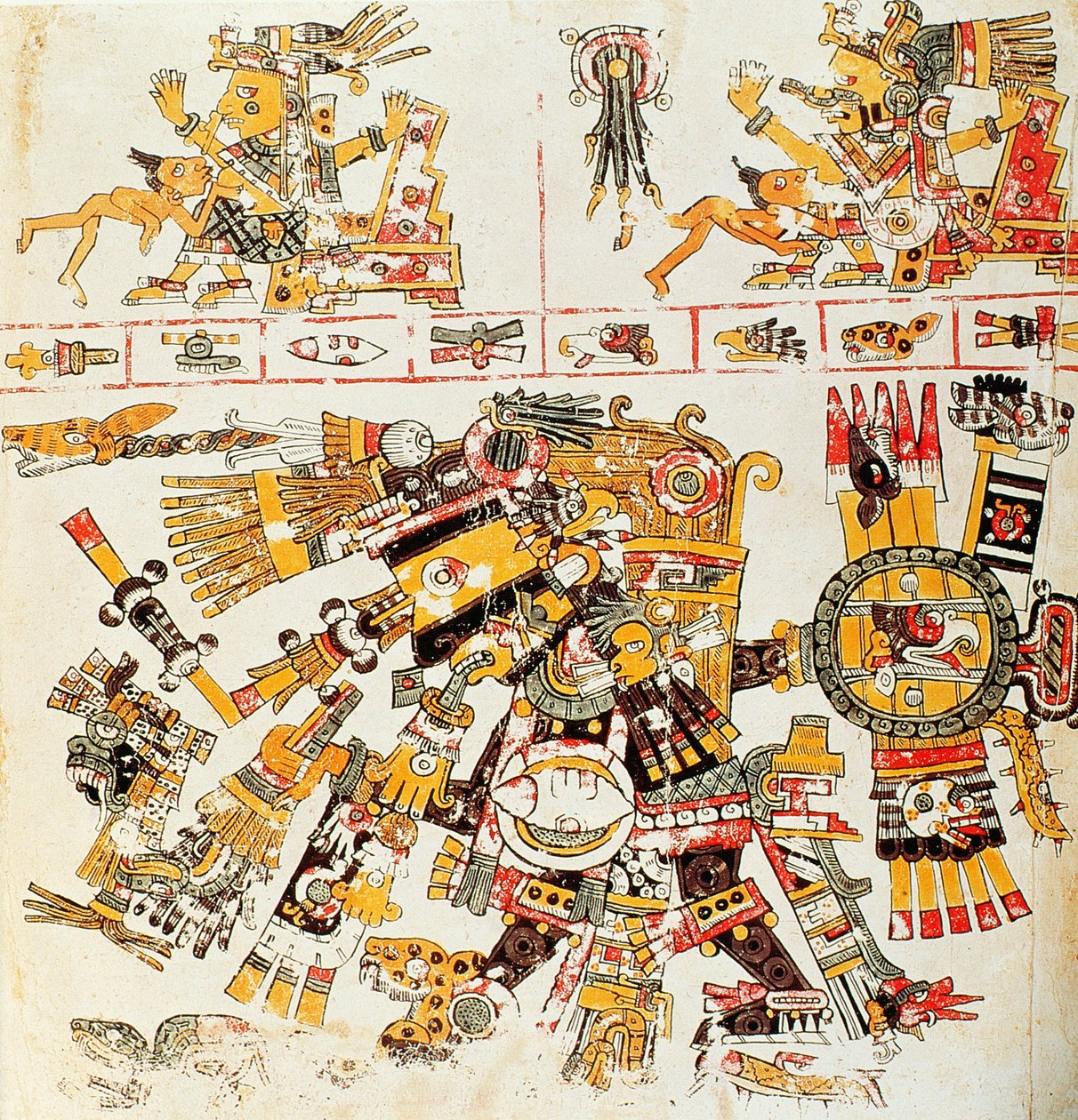 Faksimilekopia av en sida i Borgia-kodexen som föreställer Den svarta Tezcatlipoca (färglitografi) av Mixtec
