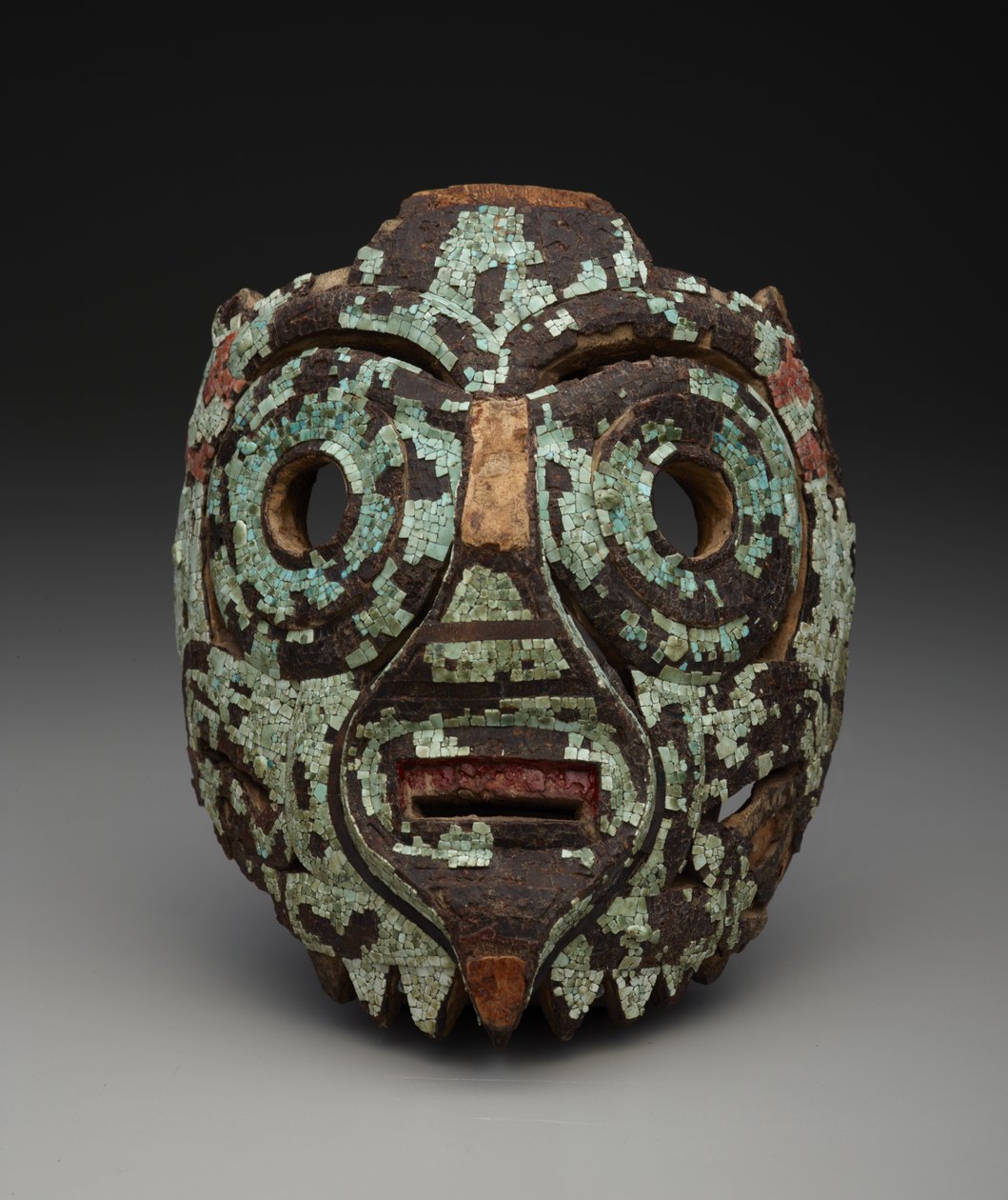 Mask, möjligen av Tlaloc, ca 1350-1521 (trä, turkos, skal, brunkol och harts) av Mixtec Mixtec