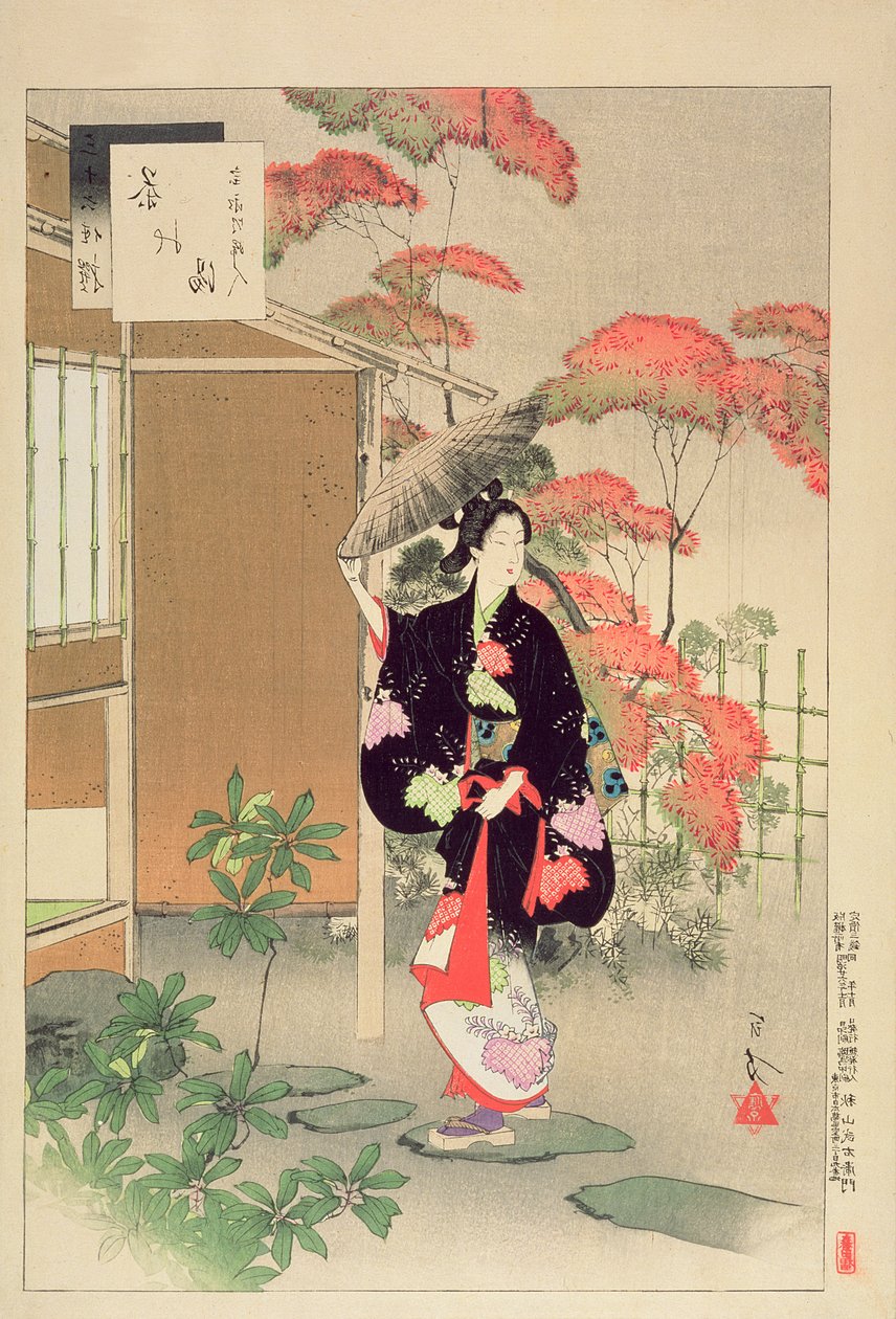 Teceremoni: En kvinna från Hoei-eran, från serien "A Selection of the Thirty-Six Beauties", 1893 (träsnitt i färg) av Mizuno Toshikata