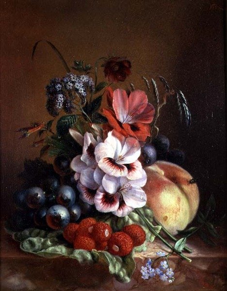 Stilleben av frukt och blommor av Mme. A. van Ravensway